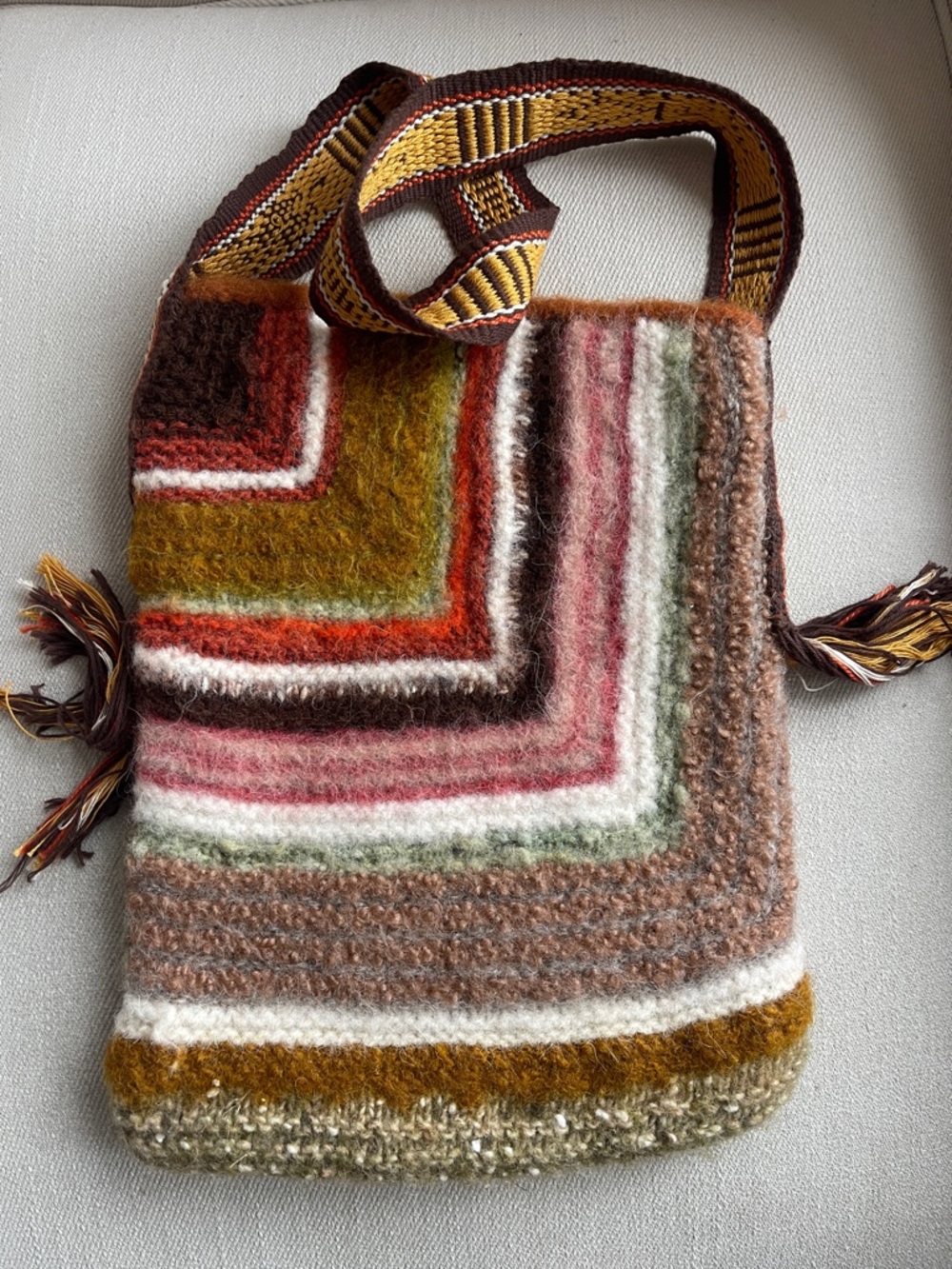 ARTISAN HANDMADE WOOL BAG 🌿 | Boho Woven Satchel | Rare Chevron & Stripe